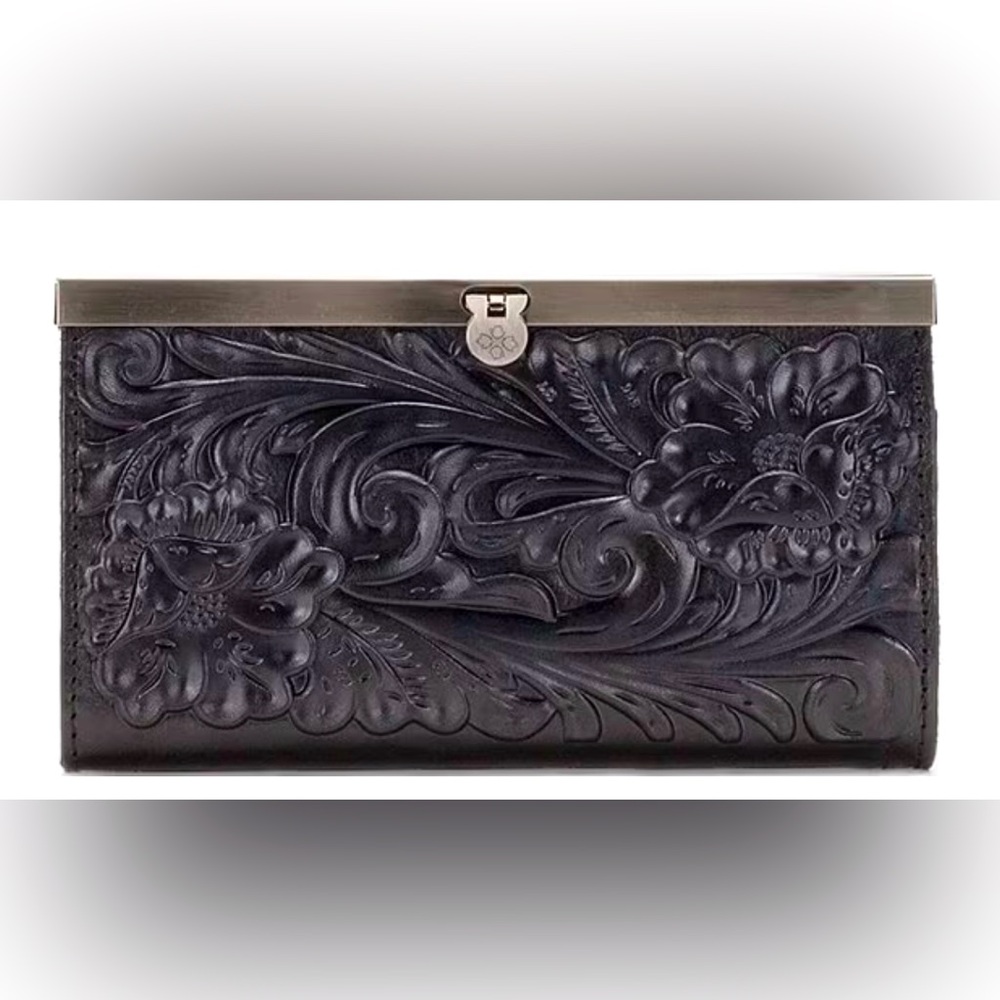 PATRICIA NASH Tooled Black Floral-Embossed Leather Cauchy Wallet New Without Tag